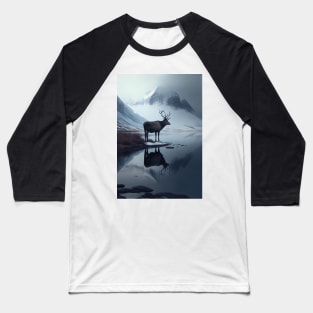 Nordic Winter Reflection Reindeer in a Mountain Valley Art Print Baseball T-Shirt